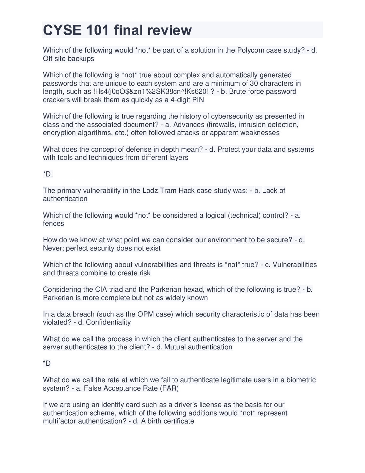 Preview of CYSE 101 final review